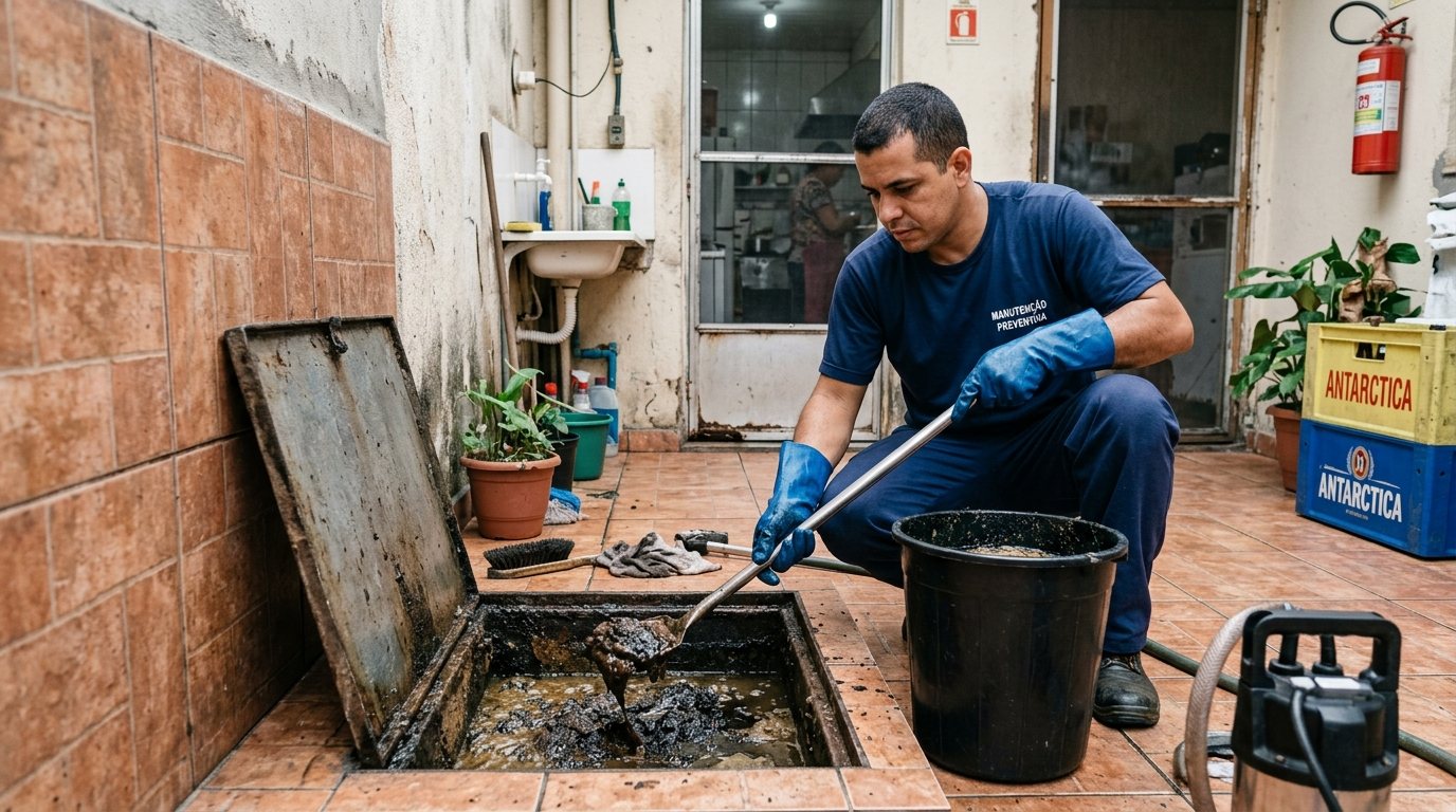 Limpeza de Caixa de Gordura com Equipe em Praia Grande‑SP
